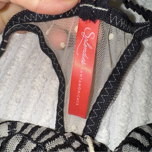 Splendies Black Sheer Mesh & Lace Thong 1X | Sexy Embroidered Detail | NWT - Picture 4 of 6